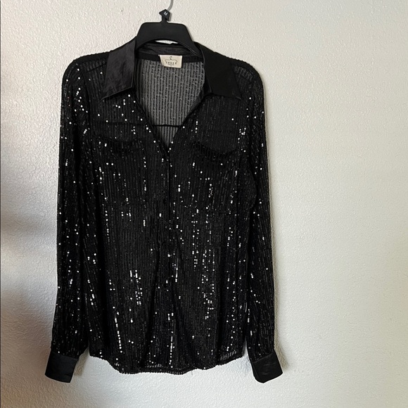 Ember Tops - Elegant Black Sequin Blouse